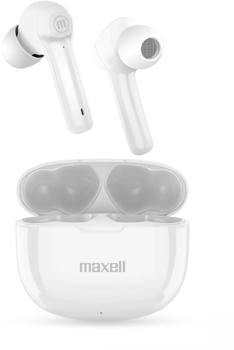 Maxell BT Dynamic+ TWS oordopjes - Bluetooth 5.0 - Type-C snelladen - Ultra Bass - 3-4 uur speeltijd - LED-indicator - Wit - Met oplaadcase [52043WH]