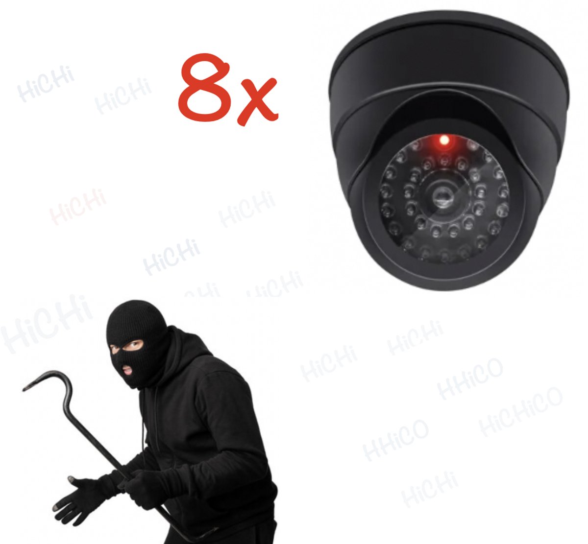 Dummy camera Beveiligingscamera binnendoor met rood knipperend LED indicator HiCHi® 8Pcs