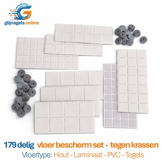 COMPLETE VLOERBESCHERMING SET 179-DELIG NATUREL WIT – Viltjes, Plakvilt & Glijnagels – Meubelglijders en Stoelglijders voor Stoelpoten & Meubels – Anti-Kras Bescherming voor Parket, Laminaat, PVC & Tegels – Alles-in-1 Voordeelset voor het Hele Huis