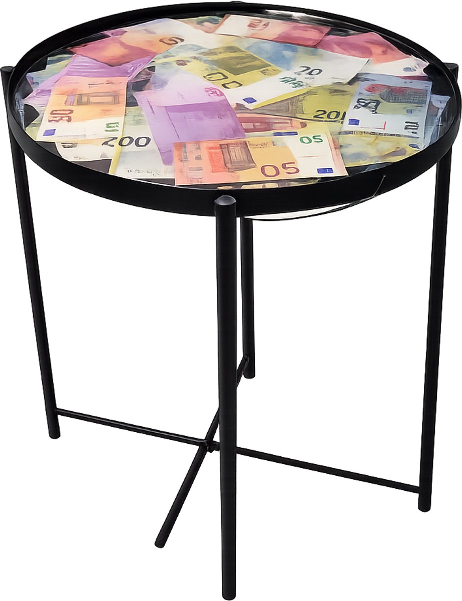 Desgign Bijzettafel met LED en Epoxy – Uniek Kunstobject voor Woonkamer met artistieke inleg in mo'money style, Mancave of Kantoor