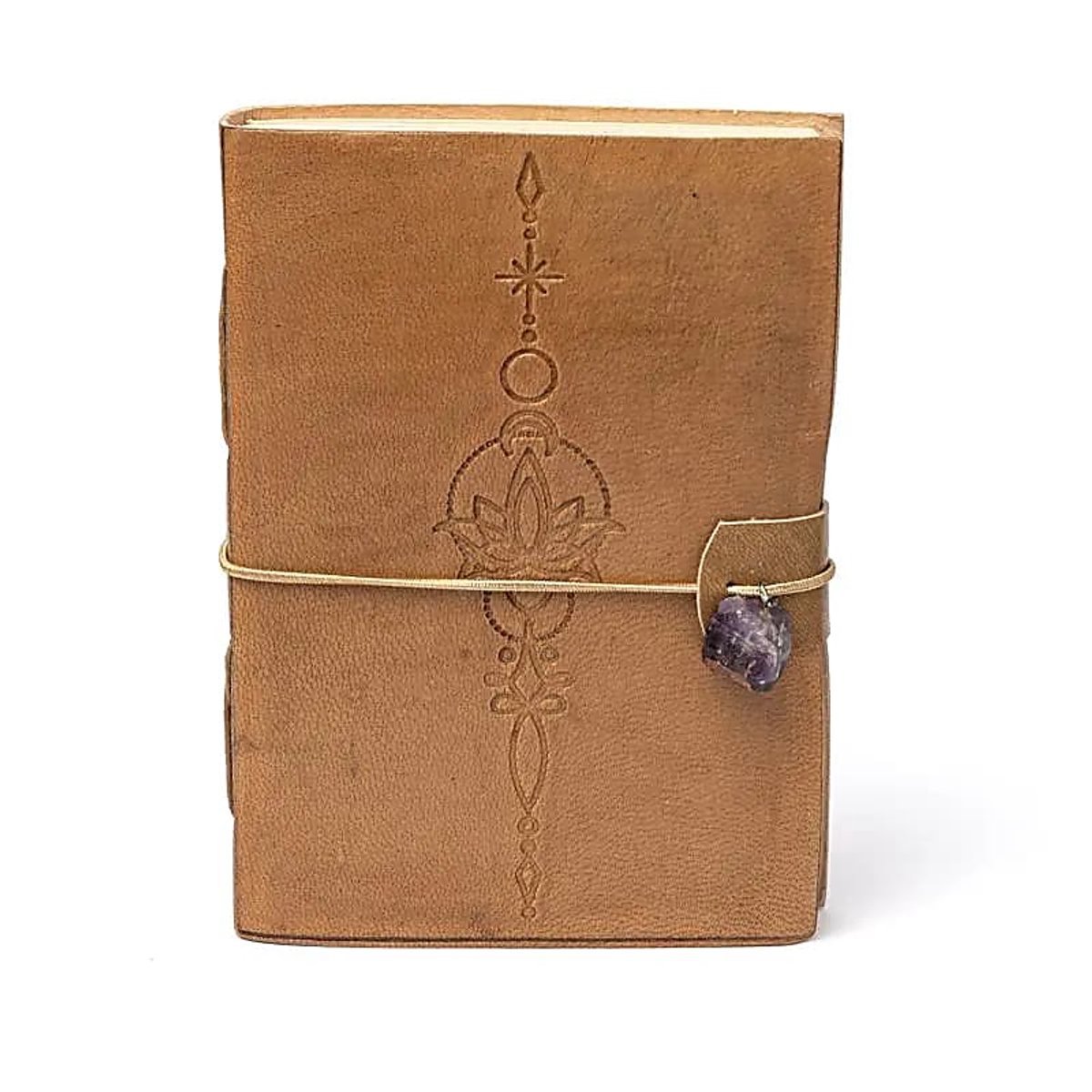 Notitieboek Lotus met amethist en kunstleren omslag – ± 13 cm x 18 cm