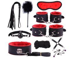 Luxe 10-Delige Bondage Set - Inclusief Handboeien, Enkelboeien & Zweep - Verstelbaar PVC-Leder met Zachte Voering – sex toys Cadeau voor Koppels - Soft Bondage Starterkit