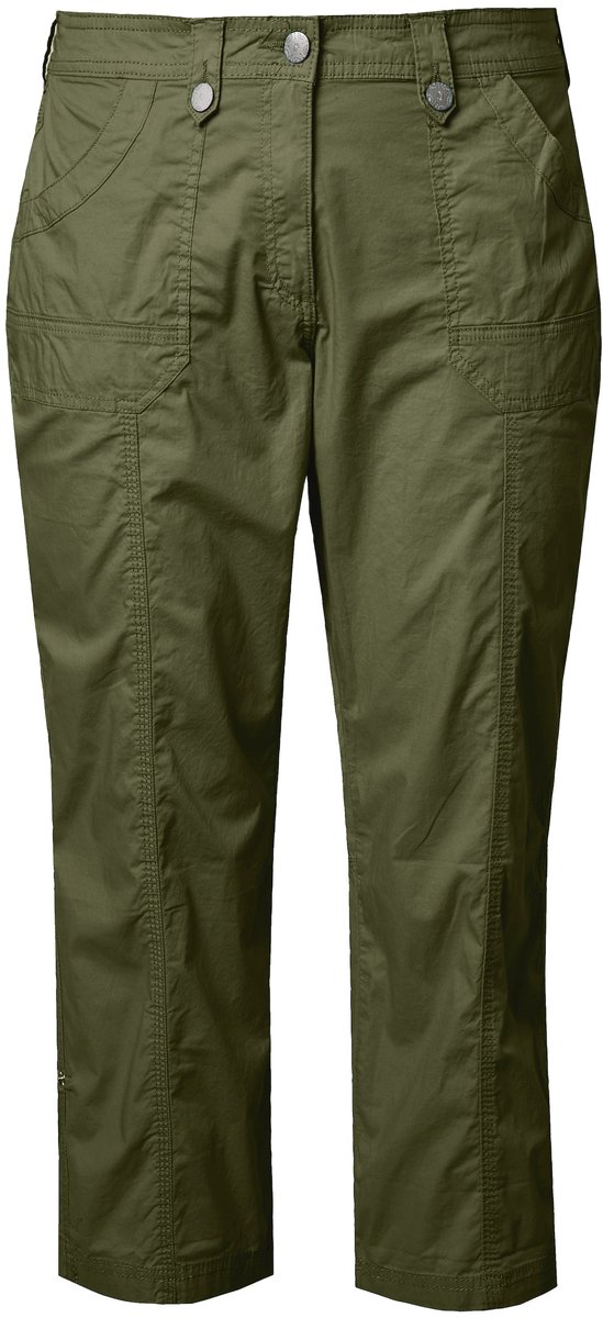 Ulla Popken - Dames - 7/8-cargohose oprolbandje voor broekspijp - Kaki - Maat 62