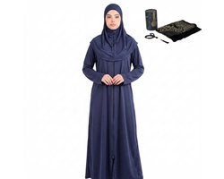 FIRASET Dames Eendelige Gebedskleding met Hijab – Lange Abaya Kaftan + islamitische geschenkset met gebedskleed (seccade) en gebedskralen, cilindervormige doos – Made in Turkije