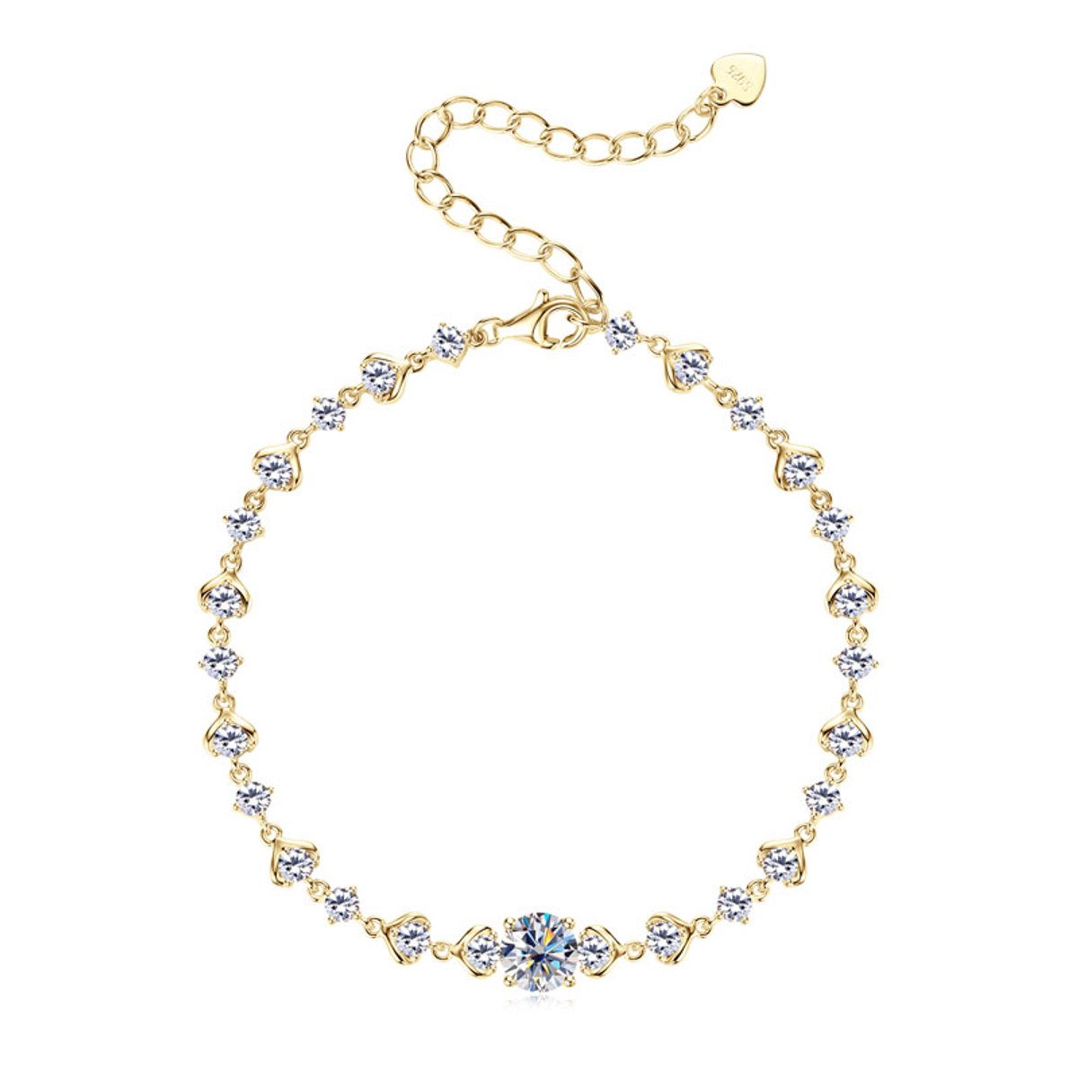 Lumici® Exclusive | Endless Love Moissanite Armband - 3.08 Carat Totaal - 1.0CT Center Stone - GRA Gecertificeerd - Geelgoud Verguld S925 - Luxe Repeating Design - Voor Haar - Moederdag - Valentijnscadeau - Verrassing - Goud & Witgoud
