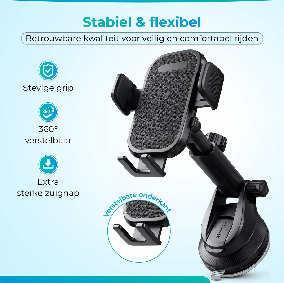 Nereb Telefoonhouder Auto met Zuignap – Dashboard & Voorruit – 360° Draaibaar – Schokbestendig – Universele Autohouder voor Smartphone – foto 2