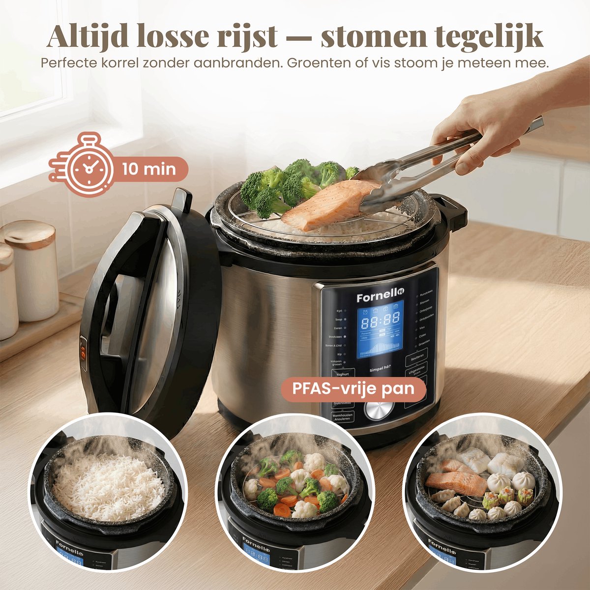 Fornello Rijstkoker met Stomer Keramisch PFAS Vrij - afbeelding 2