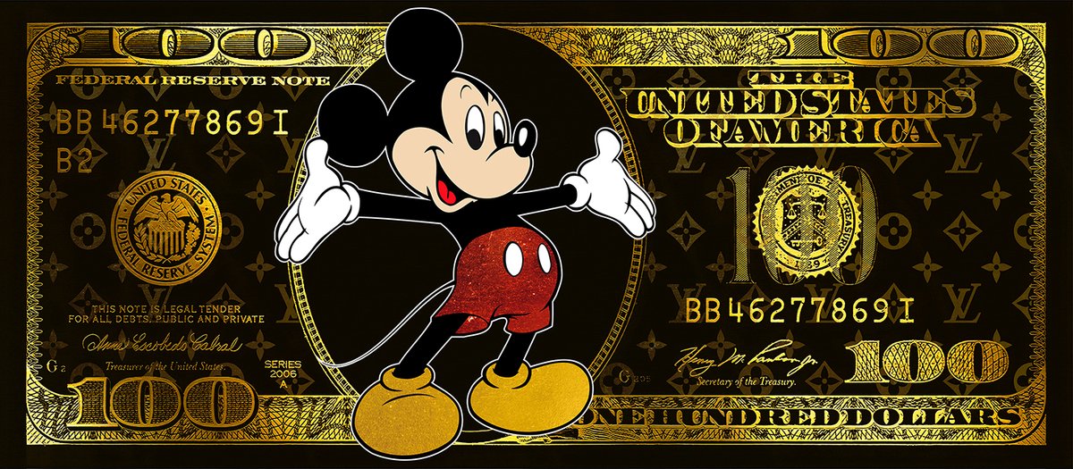 Plexiglas schilderij 160x70cm wanddecoratie Mickey Luxury Golden Dollar - "muurdecoratie woonkamer" - "interieurdesign" - "kunst aan de muur"