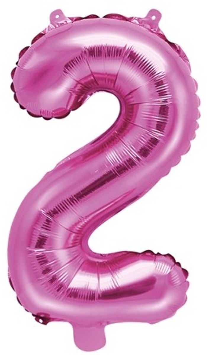 Cijfer 2 folie ballon fuchsia 35cm