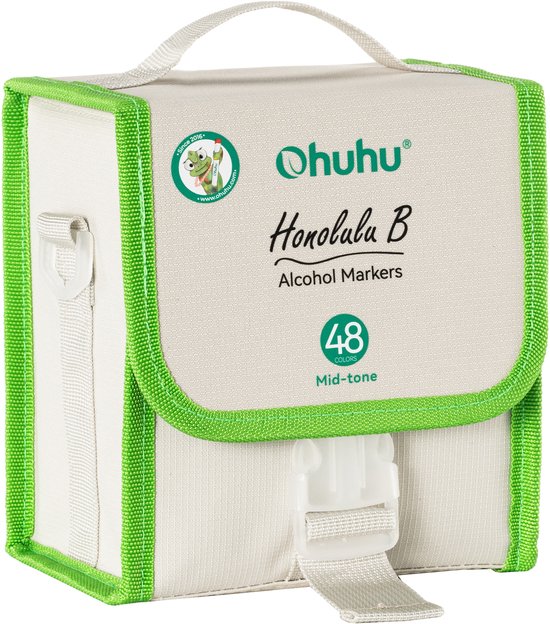 Wit en groen Ohuhu Honolulu B alcohol marker etui, gesloten met een gesp.