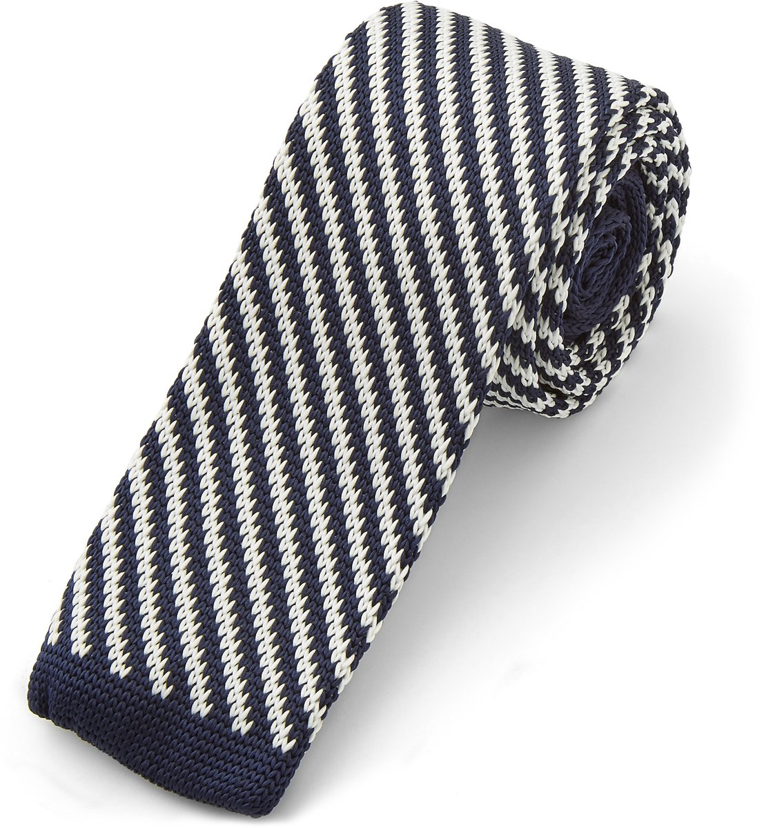 Wit & blauw gestreepte gebreide stropdas