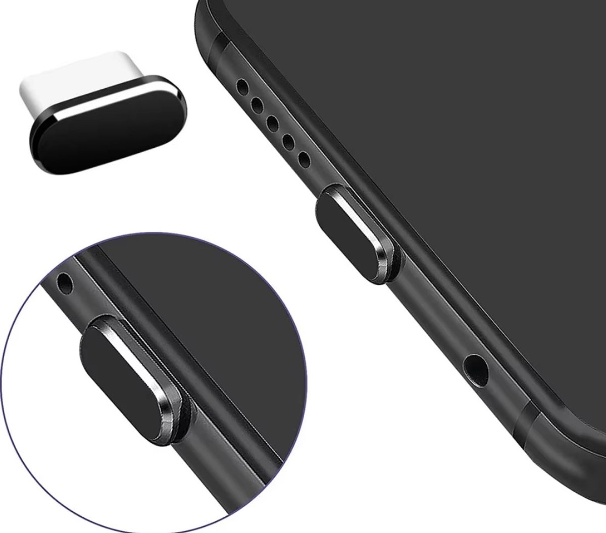 USB‑C Stofplug zwart – Dust plug - Protector - Stofkapje tegen Stof en Vuil – Voor Smartphone, Tablet en Laptop