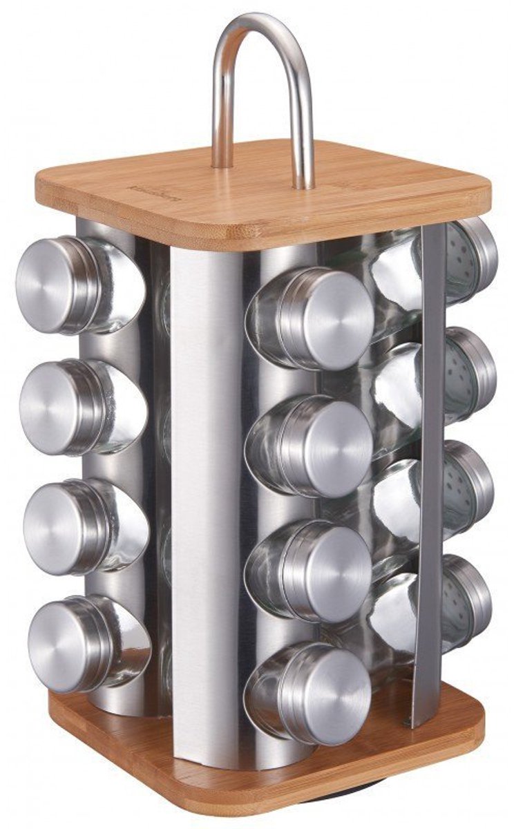Klausberg KB-7555 - Kruidenrek - 16 Pojemników - Draaibaar - Stalen Deksel - Bamboe