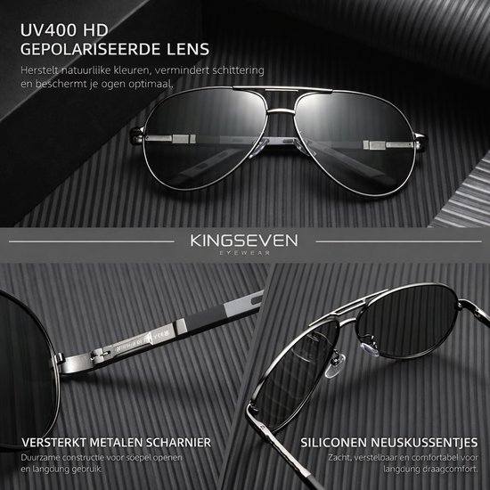 KINGSEVEN 725 Zonnebril - Pilotenbril - Goud Frame met Spiegelzwarte Lenzen & Rode Pootjes van Kingseven — afbeelding 2
