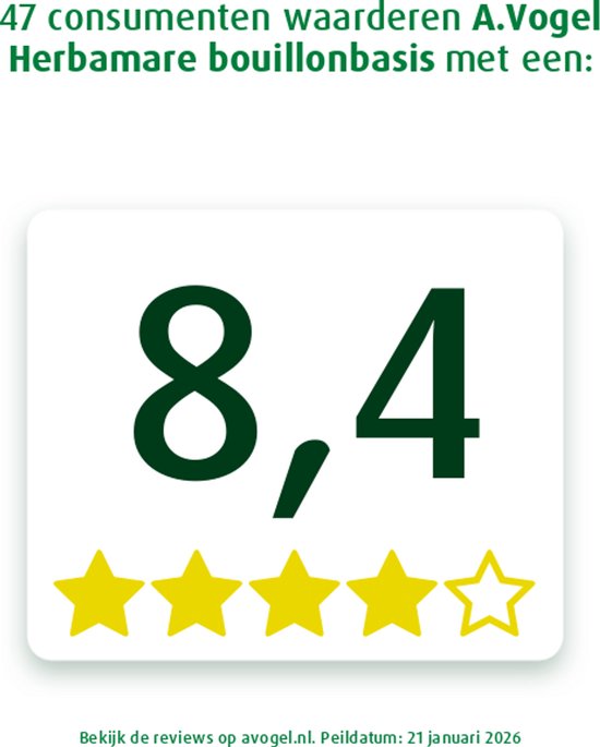 Score 8,4 van 47 consumenten voor A. Vogel Herbamare bouillonbasis, met 4.5 van 5 sterren.