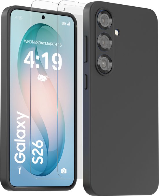 Hoesje geschikt voor Samsung Galaxy S26 Zwart - 2x screenprotector - beschermglas screen protector- Anti Shock case