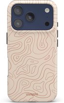 VivaLora Tough Telefoonhoesje iPhone 17 Pro met MagSafe - Wavy Lines Print - 2-in-1 Phone Case - Hard Case & Siliconen Backcover - Extra Bescherming - Shockproof Cover - Ecru/Rood