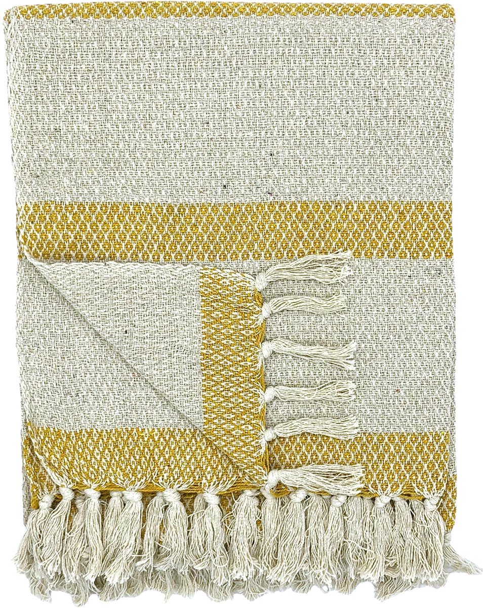 Lavandoux - Geweven Plaid - Throw - Katoen - 125x150cm - Geel en Beige