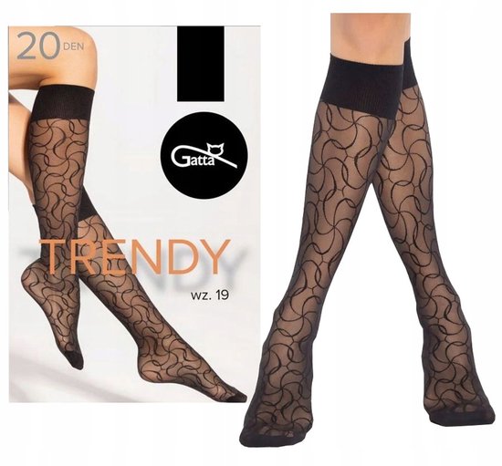 Gatta Trendy kniekousen, 20 DEN, zwart, met cirkelvormig patroon.