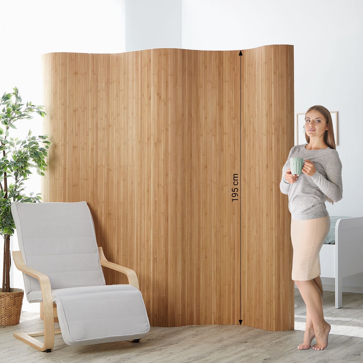 Homestyle4u Kamerscherm - 250x195 cm - lichtbruin - bamboe