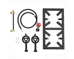Sensova - Gasbrander Camping Dubbel 2-Pits 8000W per Brander - Zwarte Gietijzeren Gasbrander voor Camping, Noodpakket en Buiten Koken – Lichtgewicht Afneembaar Campingfornuis met Regelbare Vlam en 1,2m Slang - Krachtige Gasbrander Buitengebruik