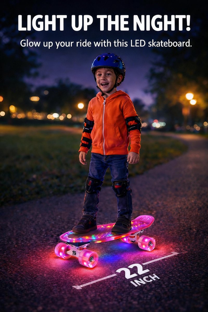 Suotu Skateboard met LED Lichtgevend Dek & Wielen - ABEC-9 - Skateboard Meisjes/jongens – Skateboard Volwassenen -Roze glitter — afbeelding 2