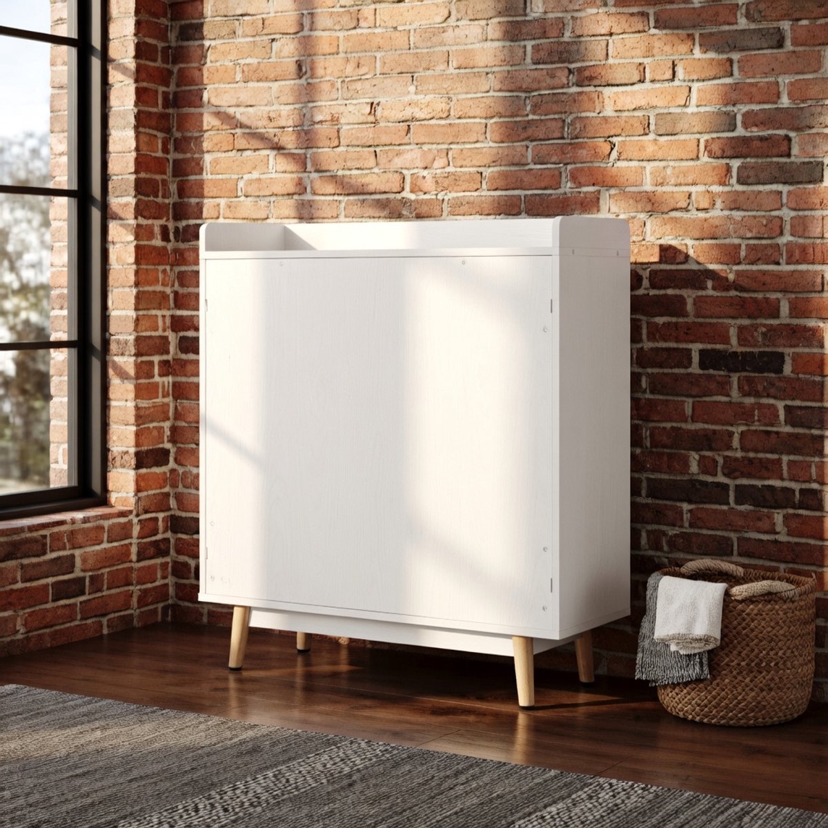 Modern Wit Dressoir & Opbergkast – Boekenkast met 1 Lade, 2-Deurs Kast en 3 Open Vakken – Vrijstaande Opbergkast met Kantelbeveiliging – Multifunctionele Kast voor Woonkamer, Keuken, Slaapkamer – 80x30x95 cm Novihome