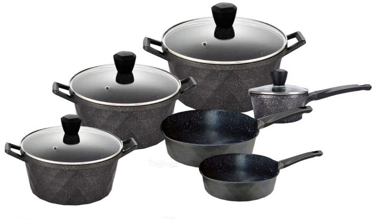 Cheffinger Pannenset - 10-delig - Marble - Inductie - Met Glazen Deksels