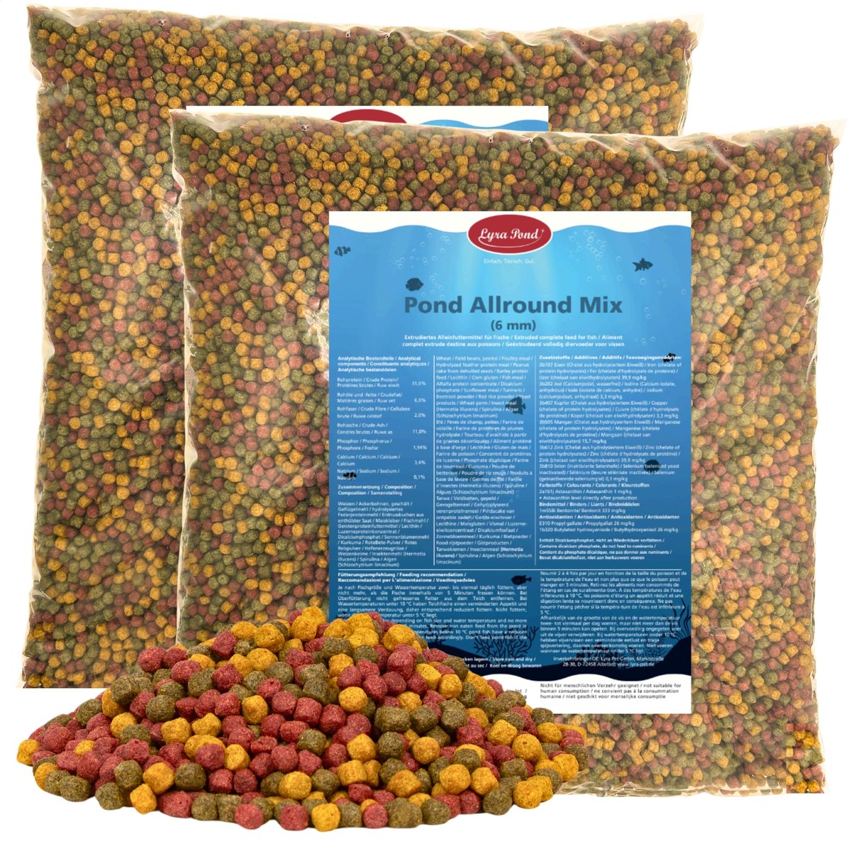 2 x 10 liter (7,4 kg) Lyra Pond® Pond Allround Koi Mix visvoer vijvervoer