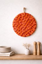 Suspension murale ronde - Tissage mural - Katoen - Tissage mural en coton - Tissage mural en laine - Tissage mural - Suspension murale - Oranje et Rouge - Décoration salon - Décoration entrée - Décoration chambre