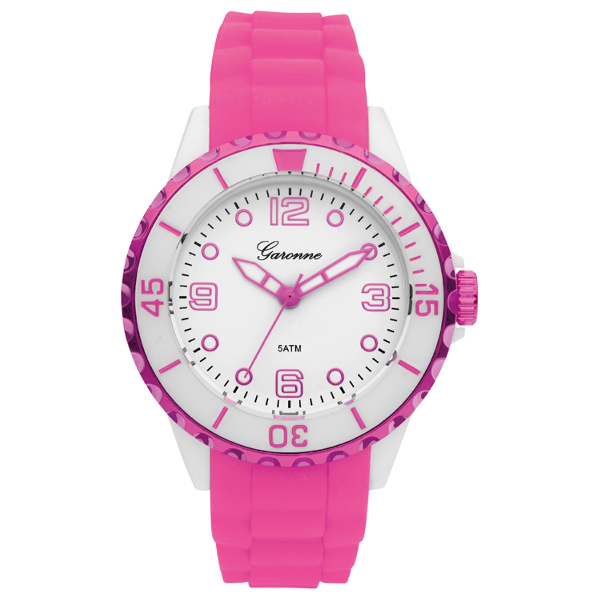 Garonne Sportief Kinderhorloge Meisjeshorloge Roze Silicone Wit Kunststof - 5ATM - 36mm