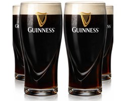 Guinness Bierglazen Pint 500 ml - Set van 4 glazen voor bier - Ideaal voor feestjes en samen genieten - Vaatwasserbestendig - Transparant glas - Hoogte 159 mm, Diameter 79 mm - Glaswerk - Merk Bierglazen