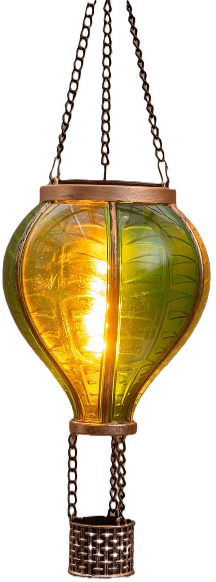 Anna's Collection Solar luchtballon lantaarn - groen - hangend - 20 led lampjes - vlam effect - 11 x 36 cm - zonne-energie - tuinverlichting