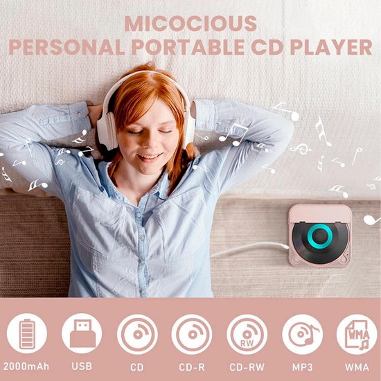 CD Speler - Draagbare Bluetooth - cd-speler - Ondersteunt MP3/WMA - met USB-C- snelladen - Ultradun en compact - formaten - Geschikt voor zowel reizen als thuisgebruik - Zwart — afbeelding 4