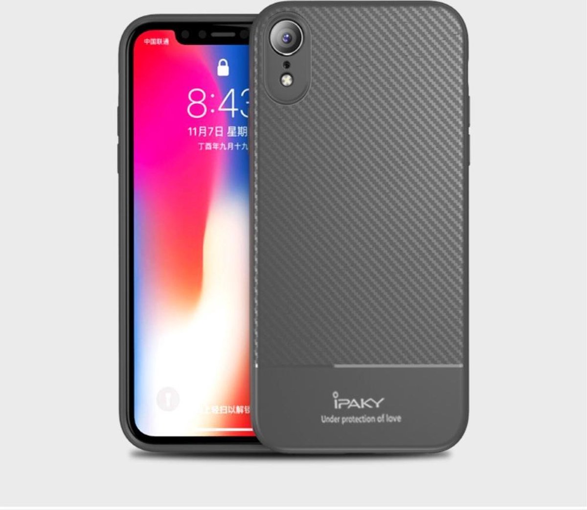 Carbon Softcase - Iphone XR Hoesje - Grijs - Ipaky