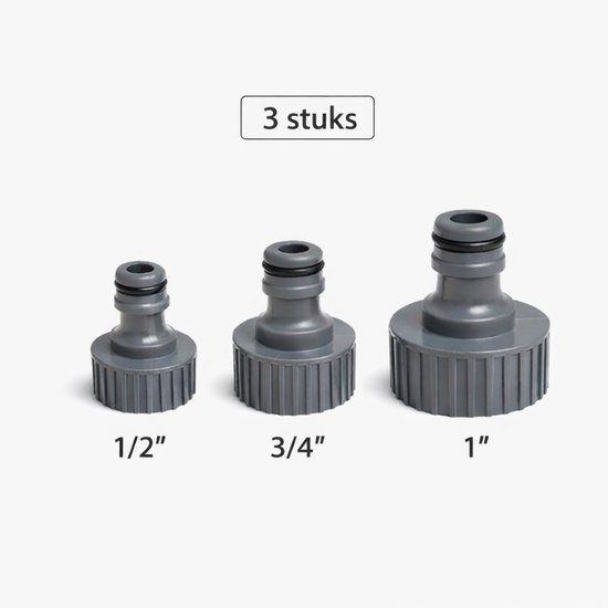 Kraanaansluiting set binnendraad 1/2″, 3/4″ en 1″ ABS kunststof voor buitenkraan klik koppeling