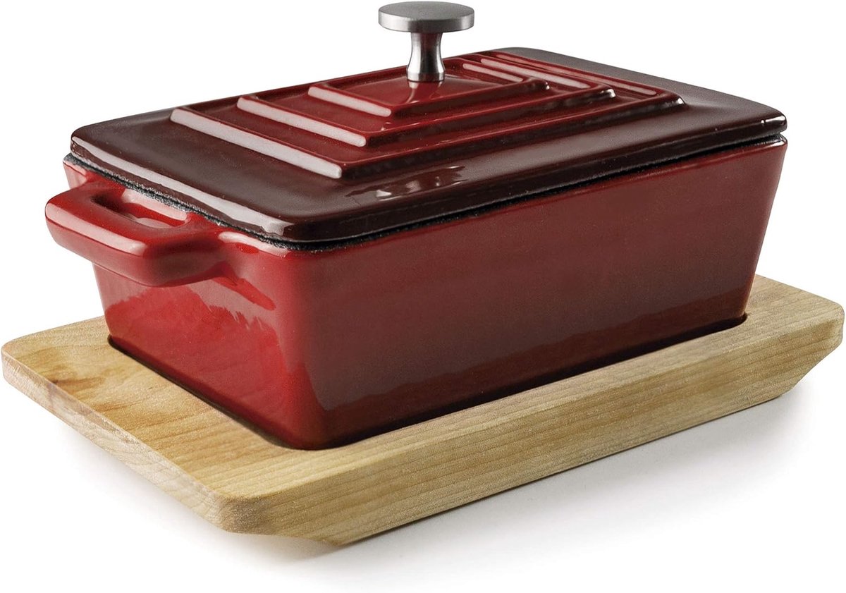 Rechthoekige Ovenschaal met Deksel 13x9cm - Magma Rood - Robuust Geëmailleerd