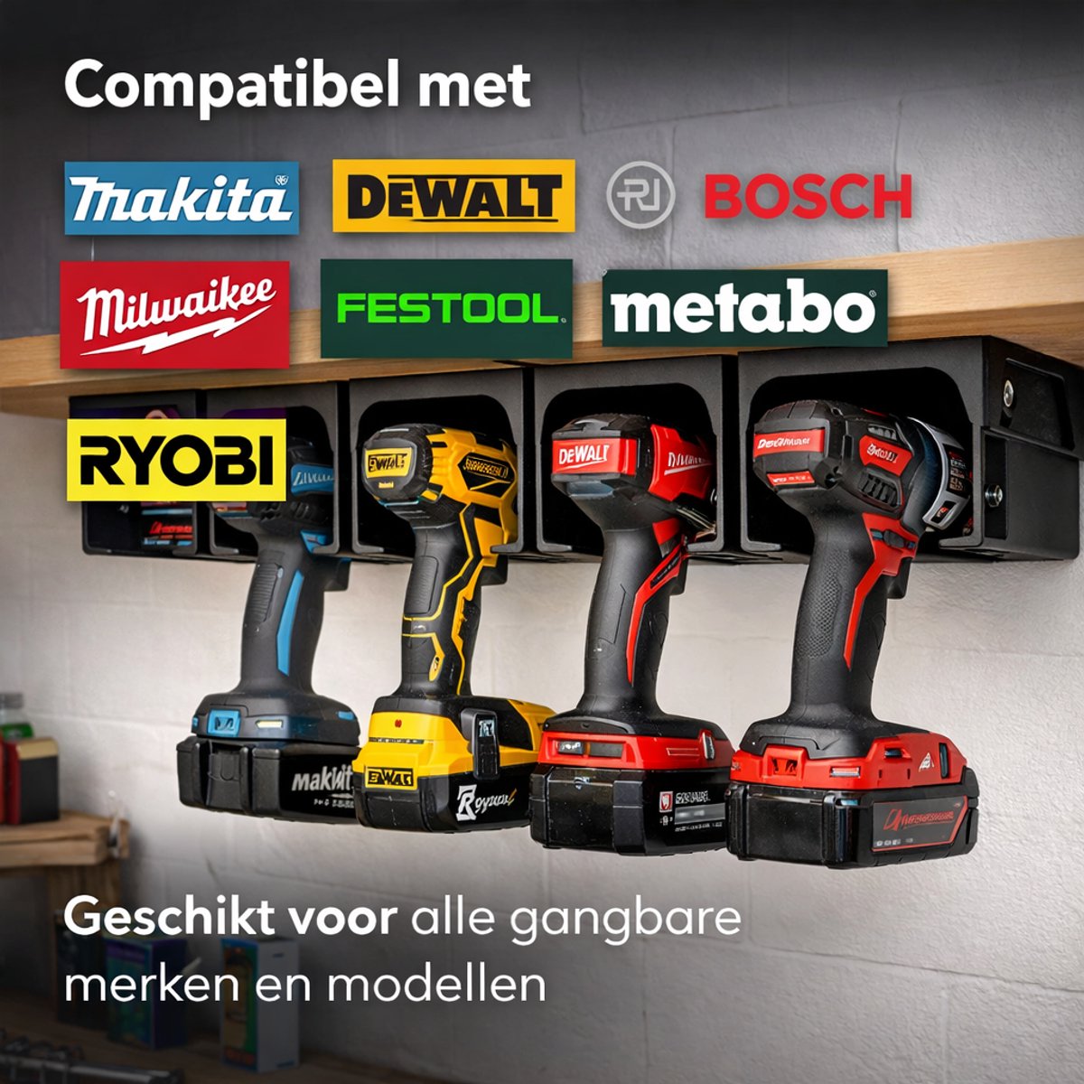 Universele Accuboormachine Houder – 2 Stuks – Wandhouder voor Makita, DeWalt, Bosch, Milwaukee, Festool – Boormachine Ophangsysteem – Garage & Werkplaats Organizer – 3D Geprint Drill Holder – foto 5