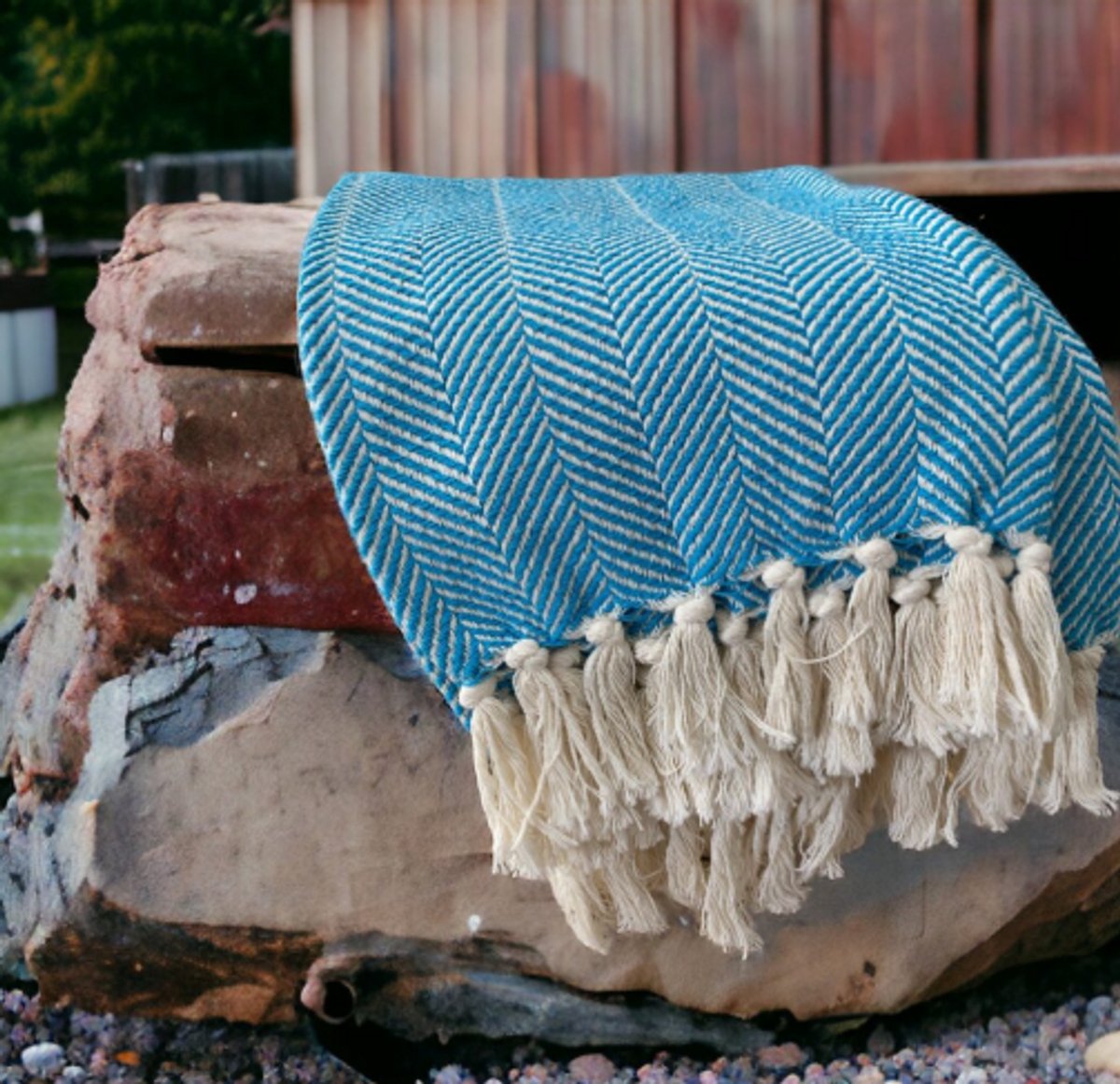 FAB Home Handgemaakte Deken Plaid Blauw 170x130 cm Blauw/wit