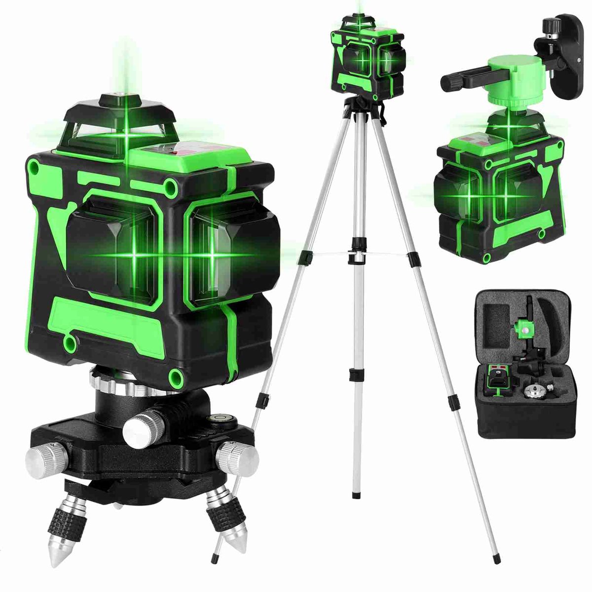 3D 12‑Lijn Laser Waterpas – Groene Laser – Zelfnivellerend – Statief & Wandbeugel – Voor Tegelwerk & Bouw
