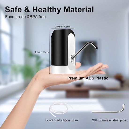 Drinkwaterpomp - Elektrische waterpomp - Zwart - Automatische watervuller - USB oplaadbaar - Waterflespomp - voor thuis, kantoor, kamperen, reizen - Draagbare waterpomp van Tech12i — afbeelding 3