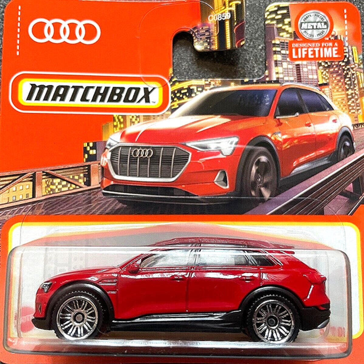 AUDI E-TRON RED 5/1001:64 MATCHBOX SHORT CARD
