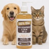 Schapenvet en Zalmolie voor Hond en Kat - Vermindert Jeuk - Vol met Omega 3 & 6 - Verbetert de Weerstand voor een Glanzende Vacht voor Hond en Kat - Vol Vitamine - Vloeibaar Animalking Olie - 500 ML