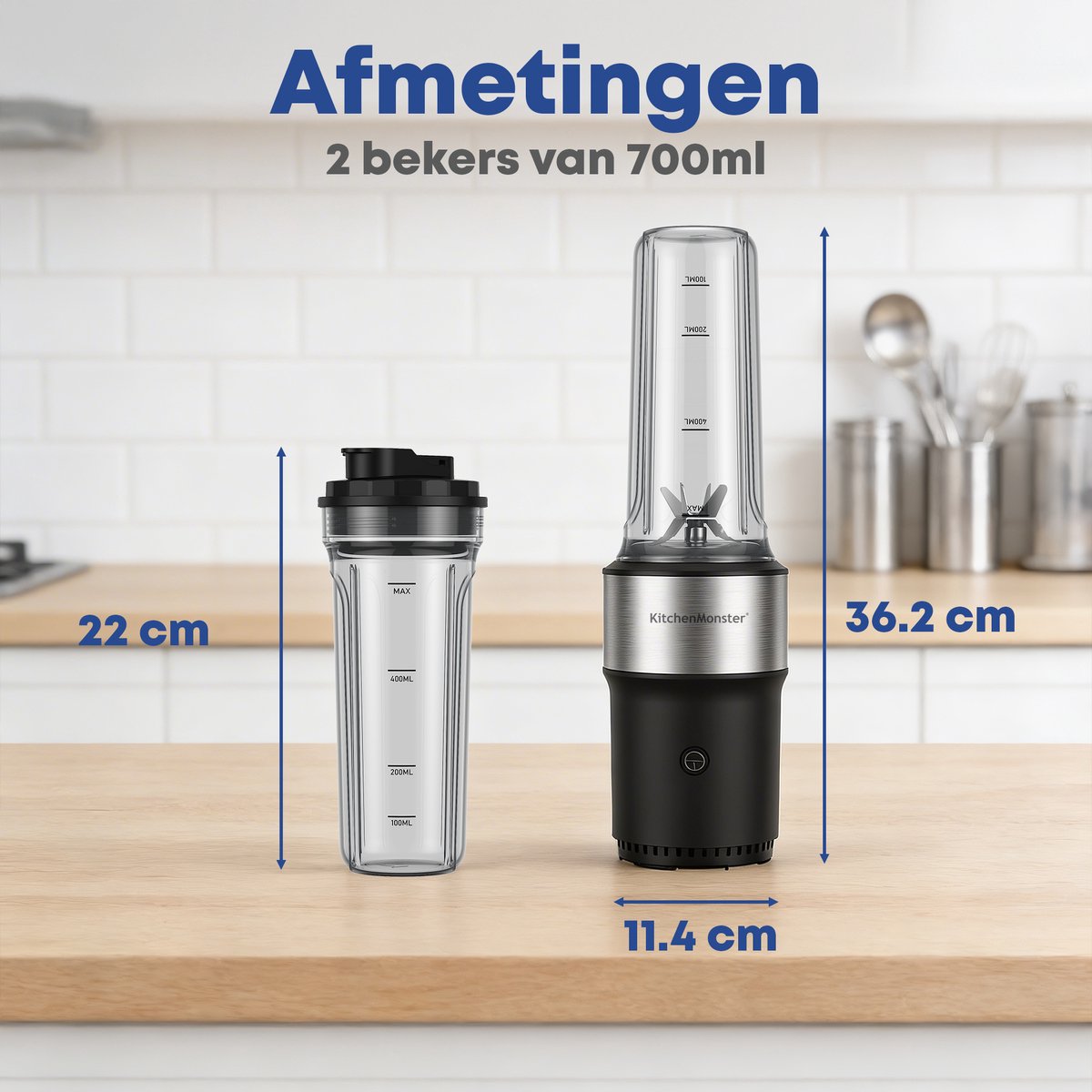 KitchenMonster Blender 900W - Smoothie Maker met 2 Draagbare Bekers To Go – foto 8
