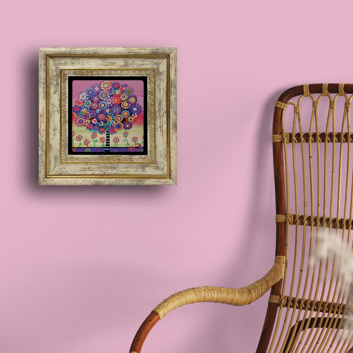 Artlijn Bloemenboom Decoratie – Natuursteen Art Print – Travertin Steen Wanddecoratie