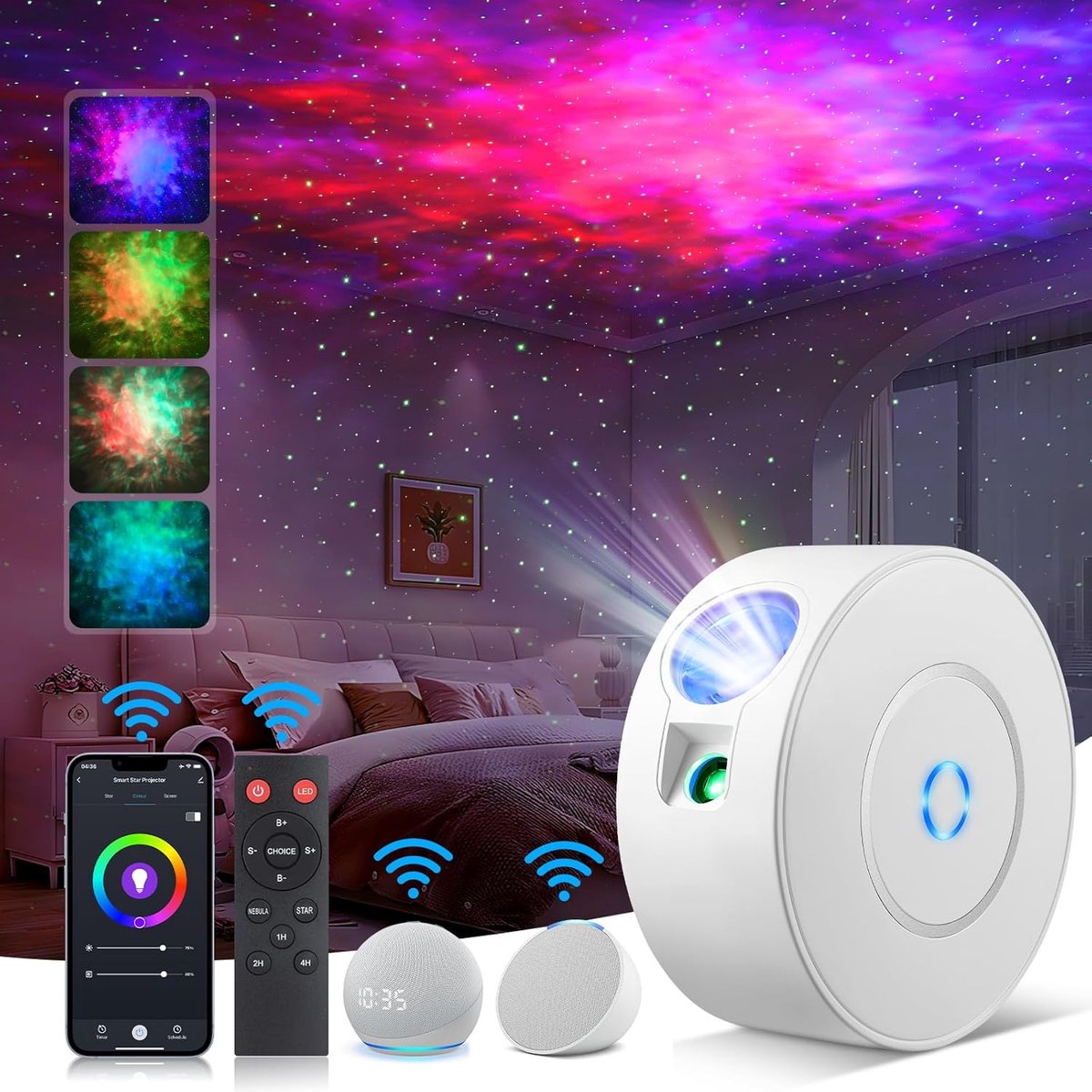 Projector Sterrenhemel - Intelligente App & Spraakbediening - Galaxy Licht - 16 Kleuren - Kinderkamer & Volwassenen - Kamerdecoratie - Feestlamp - Energieklasse F