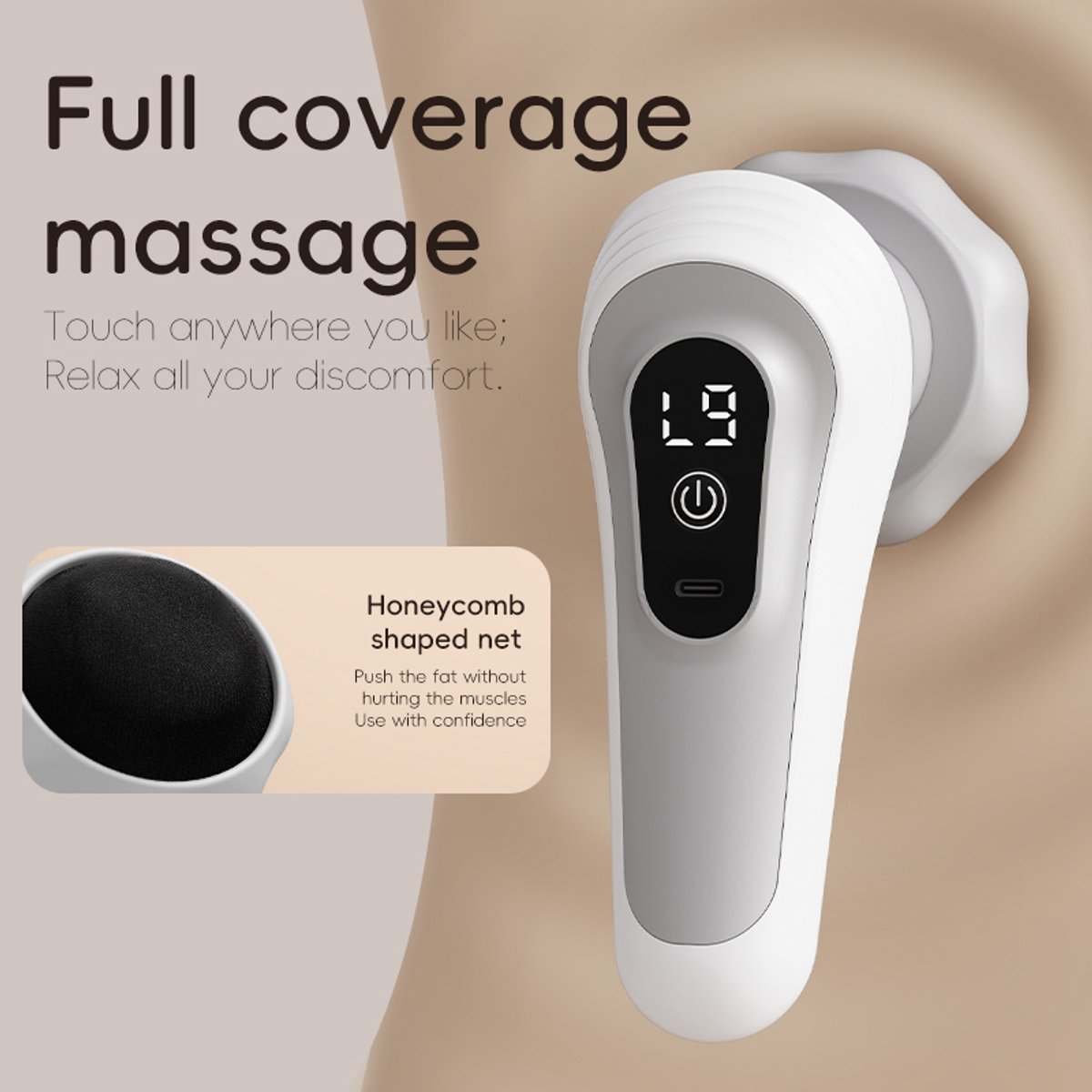 Deze roze fascia-massager is een veelzijdig massageapparaat voor het hele lichaam en helpt bij spierontspanning en huidversteviging. Het toestel heeft vijf verwisselbare massagekoppen voor verschillende toepassingen en lichaamsdelen.