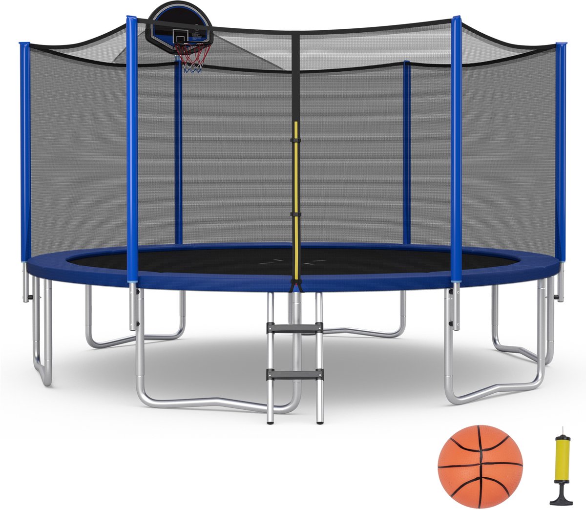 COSTWAY Ø244/305/366 cm trampoline voor buiten, tuintrampoline met ladder, GS-gecertificeerd, kindertrampoline, trampoline, complete set met basketbal, springmat, veiligheidsnet en randafdekking