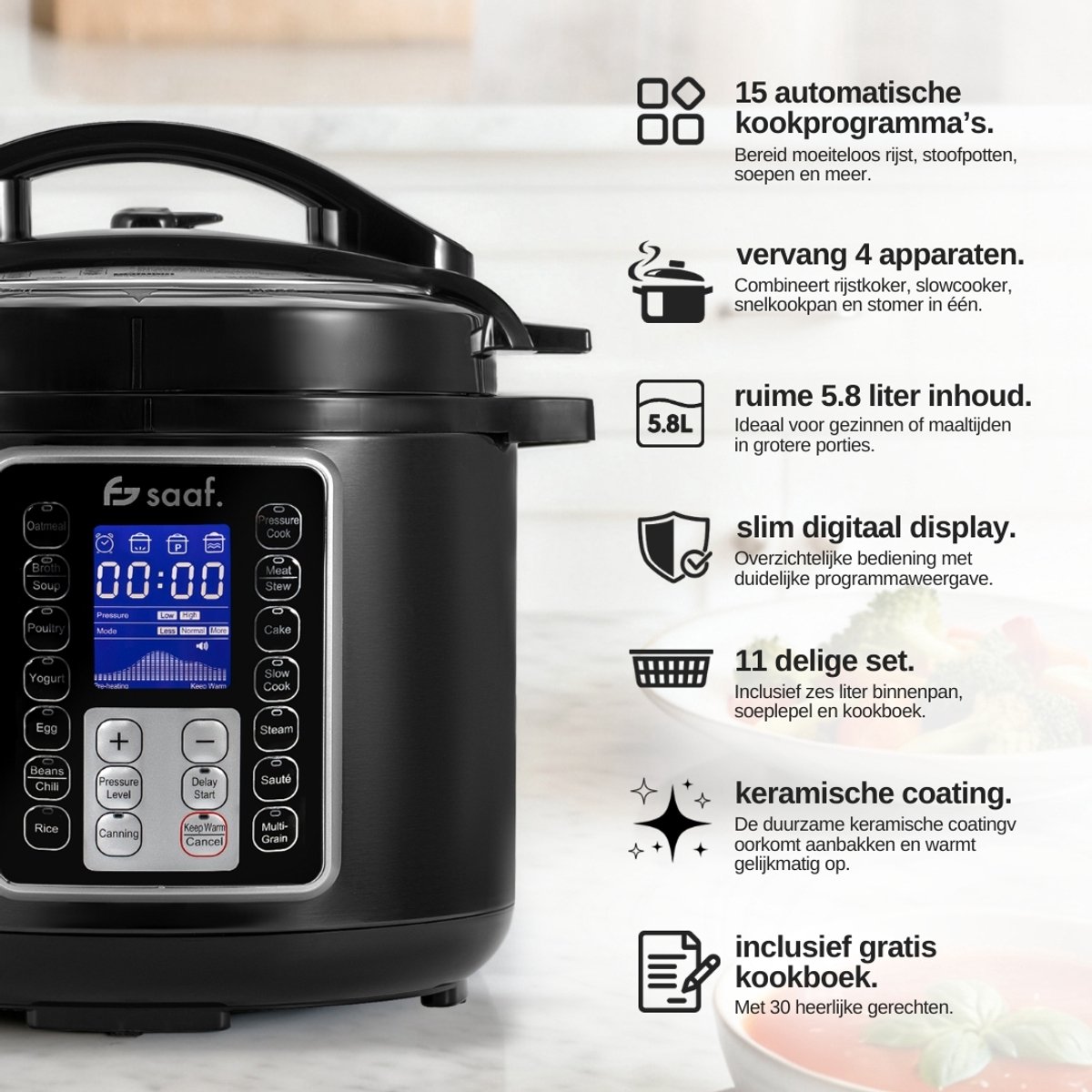 Multicooker - 11-Delige Set - 6L - 12 Automatische - afbeelding 2