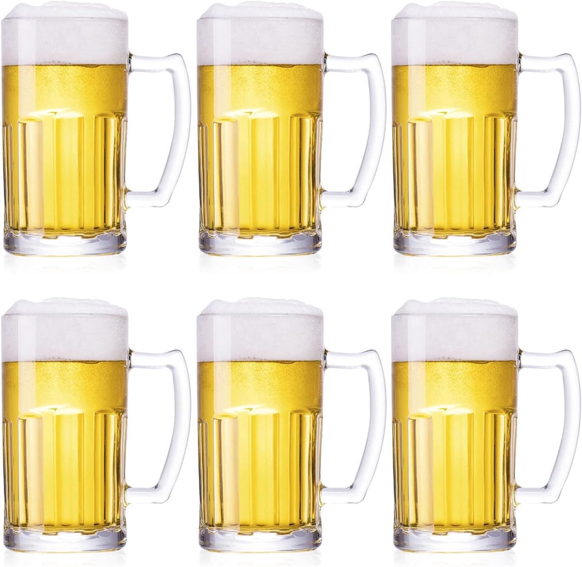 Set van 6 Zware Grote Bierglazen met Handvat - 600ml Klassieke Mokken
